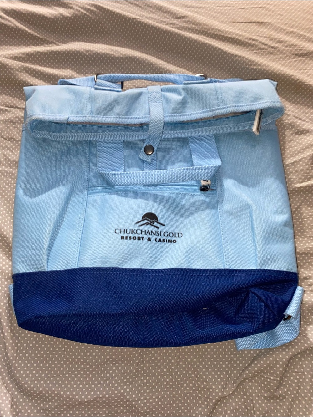 Chukchansi Gold Light Blue & Navy Canvas Backpack Tote